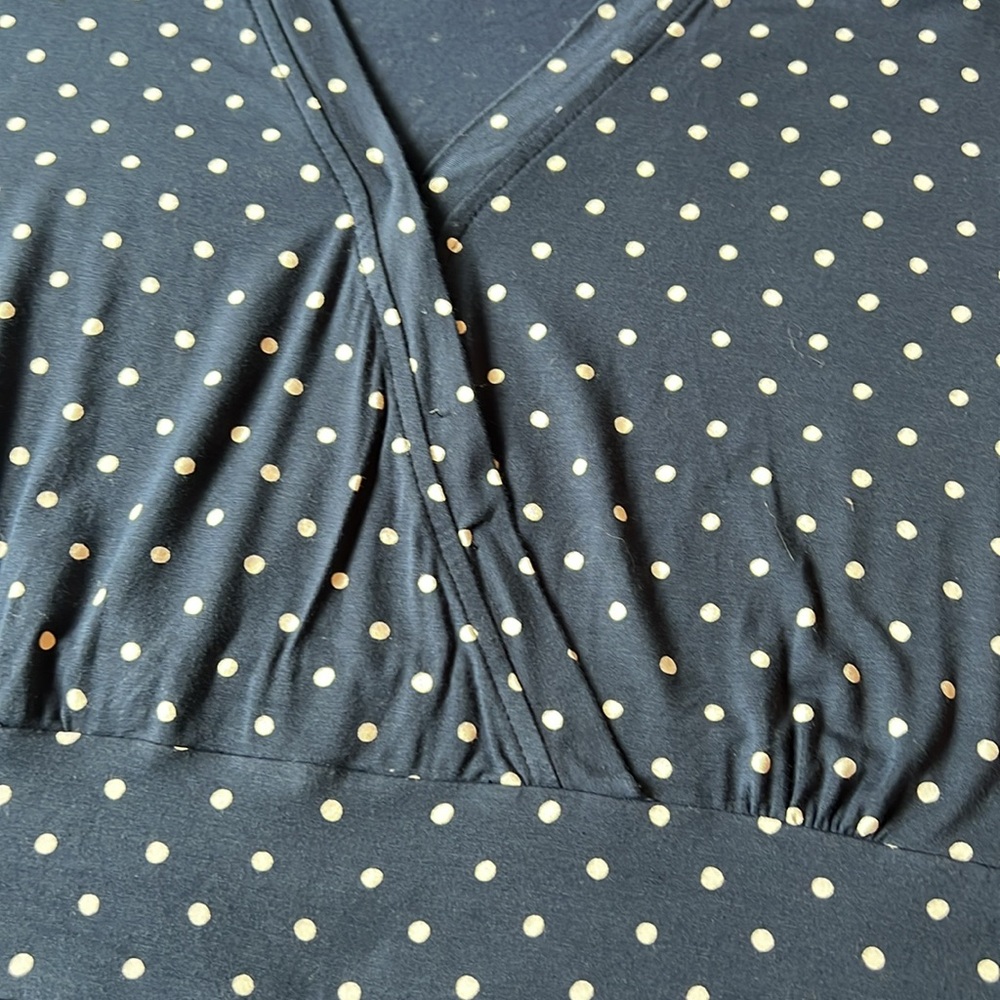 L.L. Bean Navy Blue Polka Dot Wrap Midi Dress - Picture 6 of 13